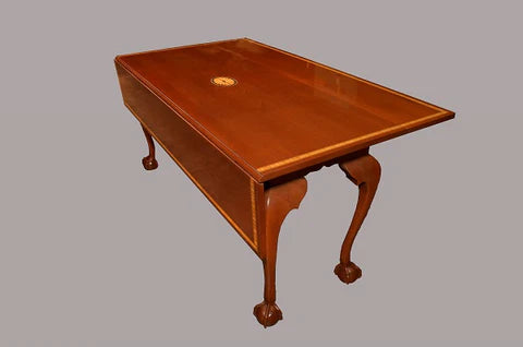 Mahogany wood inlay drop leaf table