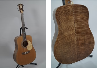 acoustic guitar in medium wood color front and back
