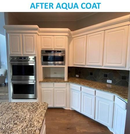 White cabinet kitchen with stainless steel appliances after aqua coat