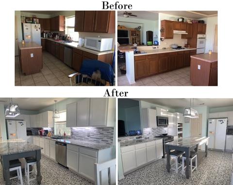 Kitchen Renovation before and after photos wooden cabinets redone in white