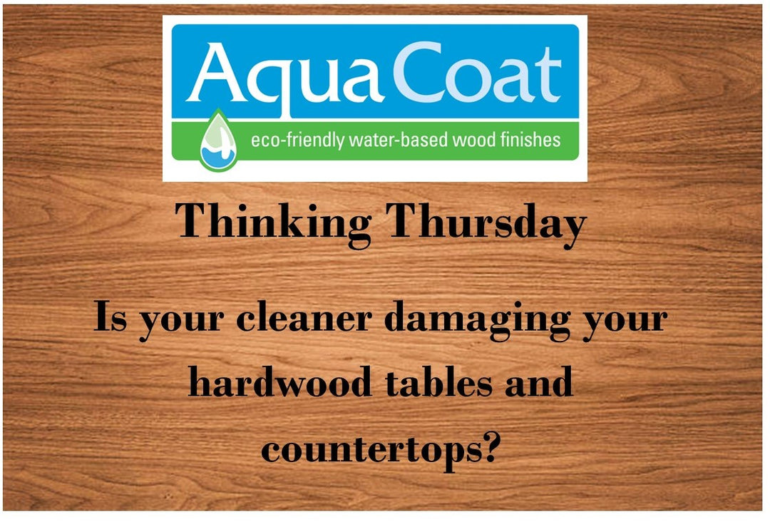 wood background with the text 'Thinking Thursday - Is your cleaner damaging your hardwood tables and countertops?' and the aqua coat logo on top