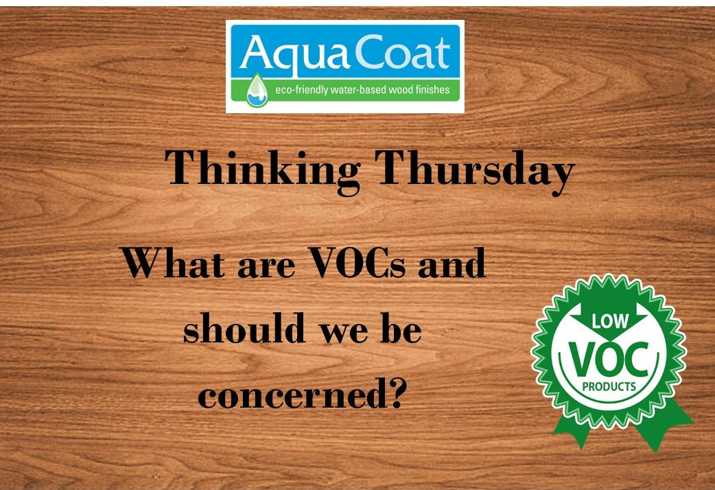 wood background with the text 'Thinking Thursday - What are VOCs and should we be concerned?' and the aqua coat logo on top