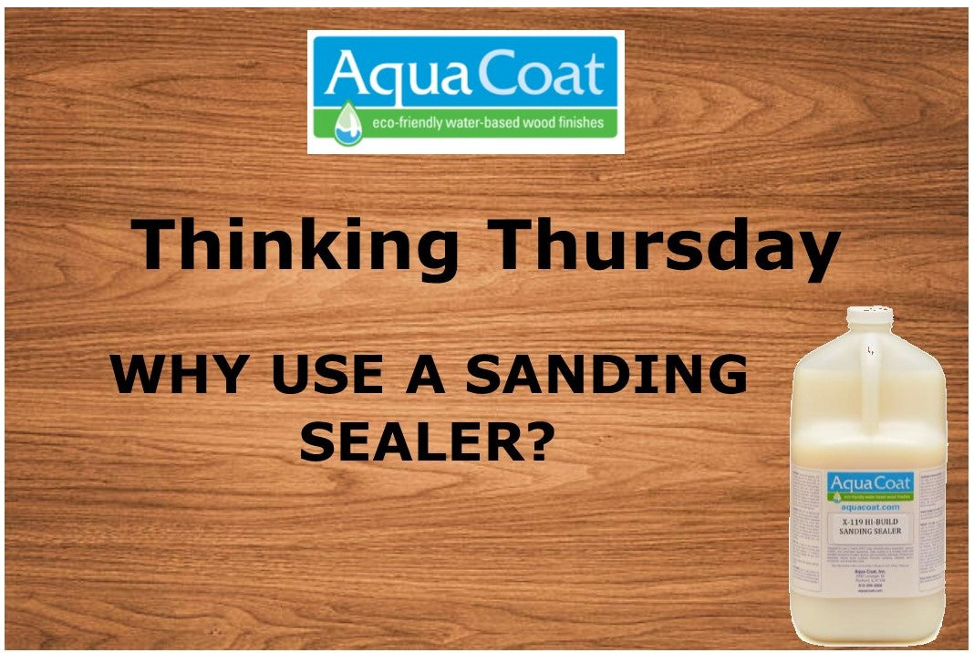 wood background with the text 'Thinking Thursday - Why use a sanding sealer?' and the aqua coat logo on top
