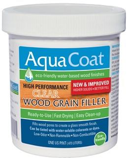 Aqua Coat Clear Wood Grain Filler in a white tub