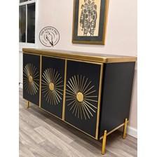 black cabinet with gold detailing