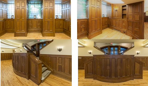 Pillsbury Snyder Mansion Renovation with new wood finishing on the walls and staircase